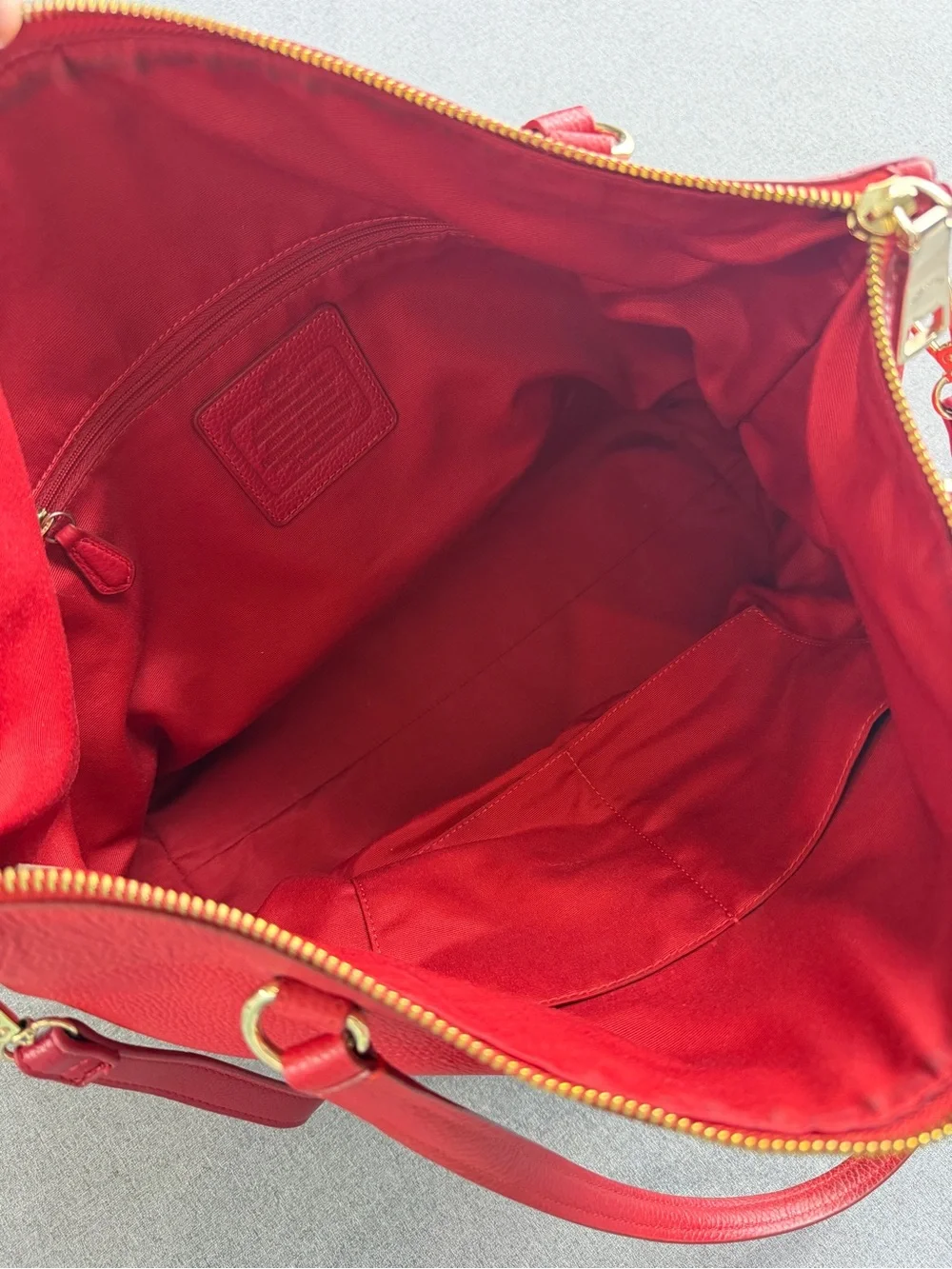 Coach Prairie Pebbled Leather Satchel Shoulder Bag in Red with Gold Hardware